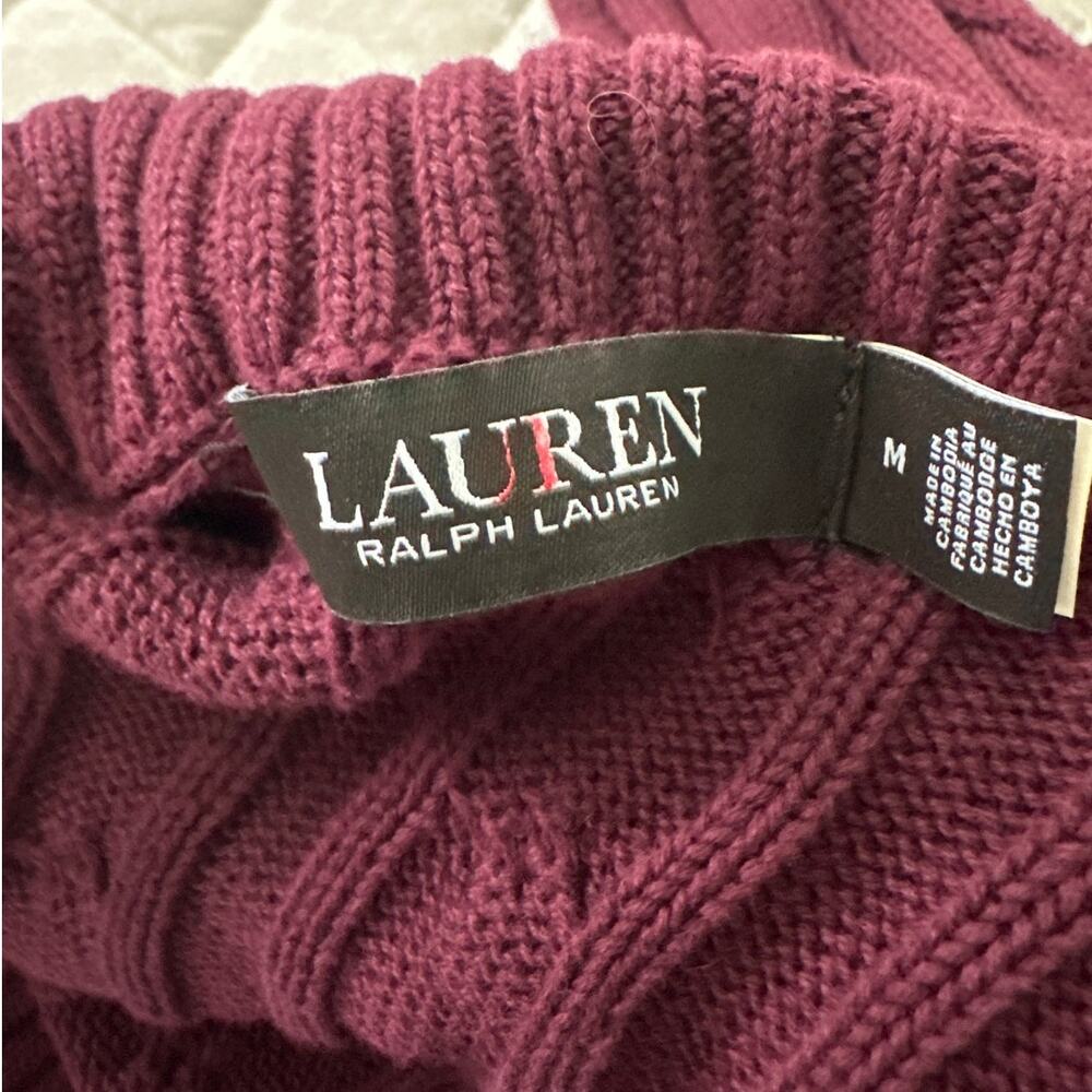 LRL Ralph Lauren Sweater Womens Medium Burgundy Buckled Cotton Classic Preppy - Picture 6 of 10